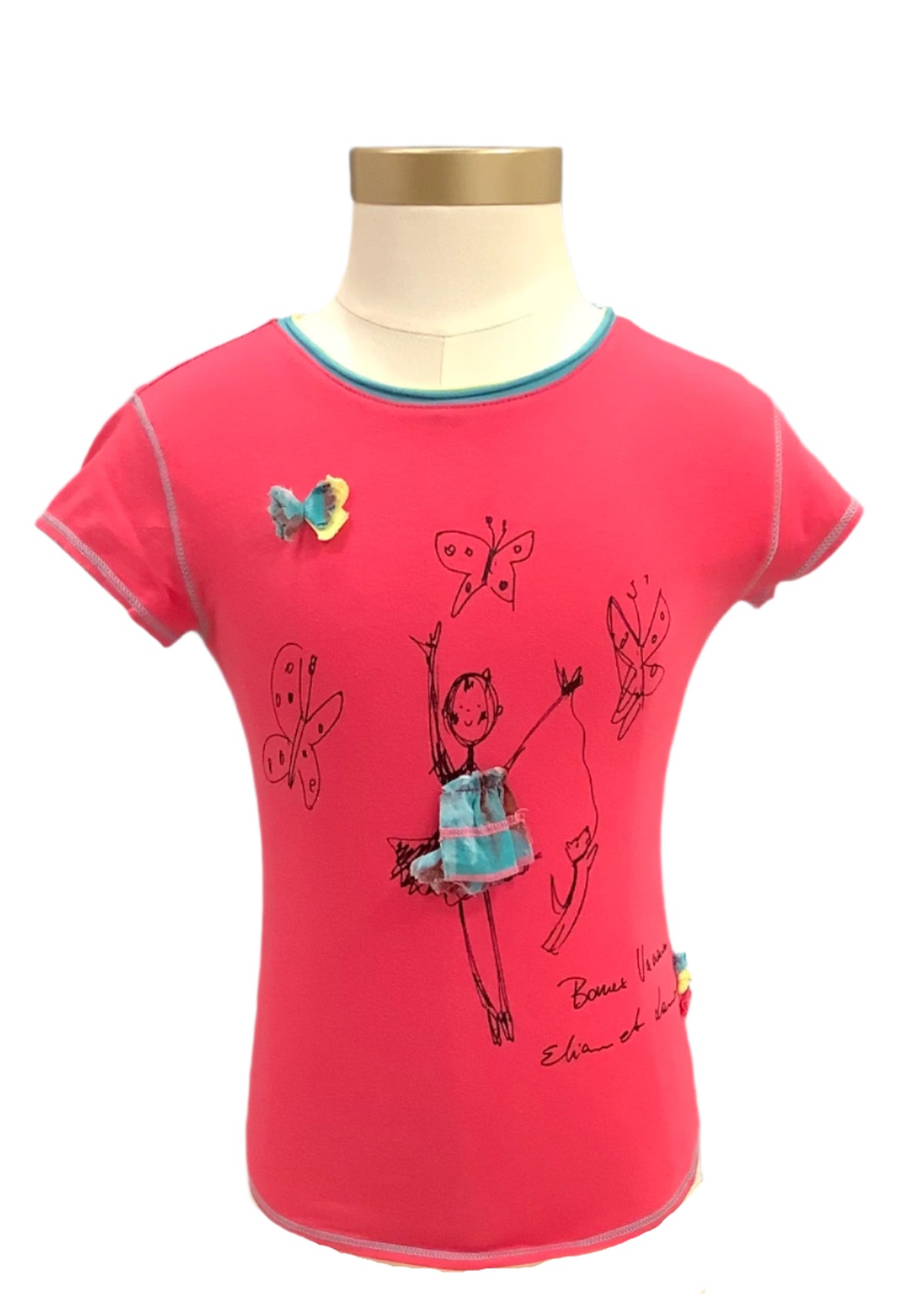 Pink Drawing Print Short Sleeve T-Shirt