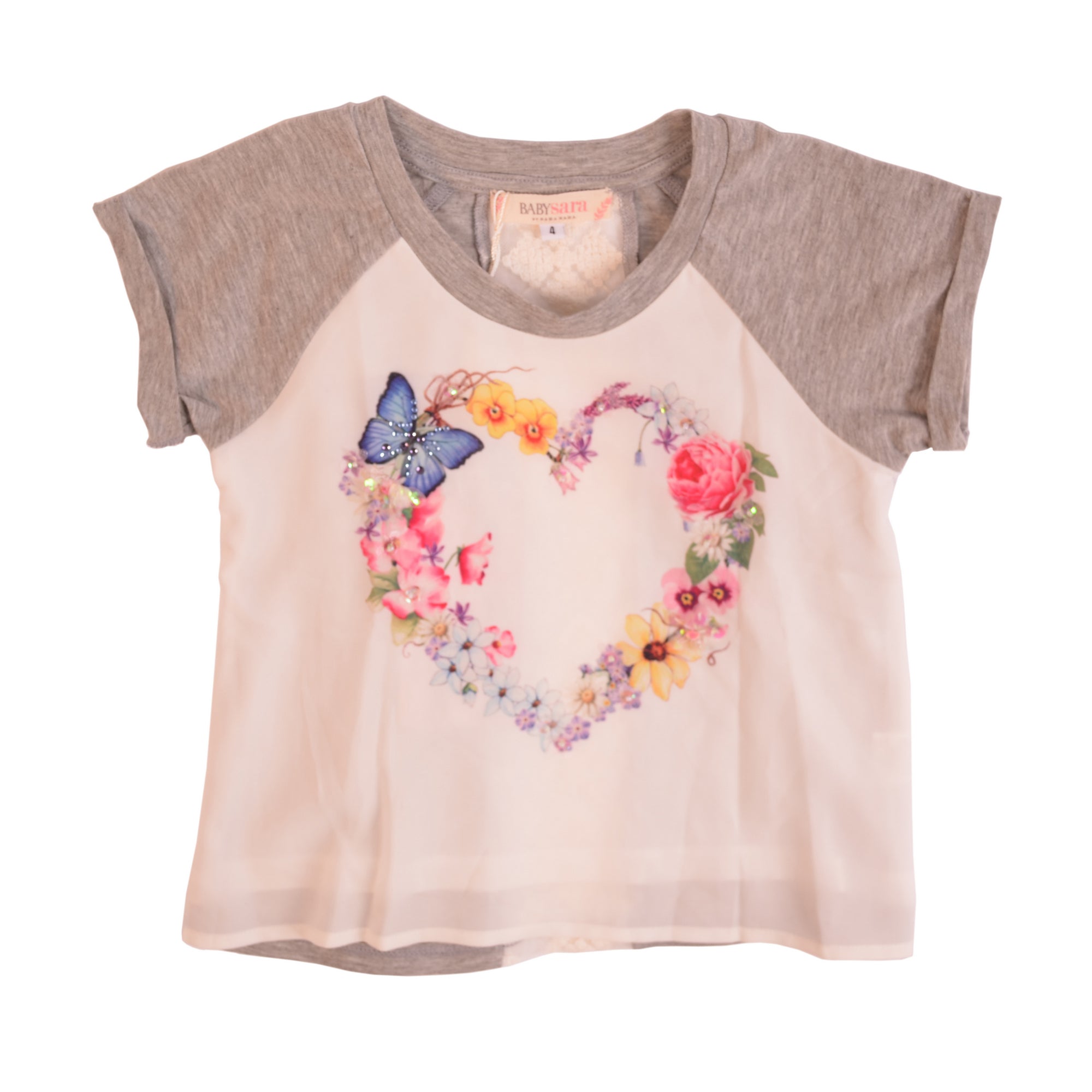 Multi Heart Flowers and Butterly Short Sleeve T-Shirt 1