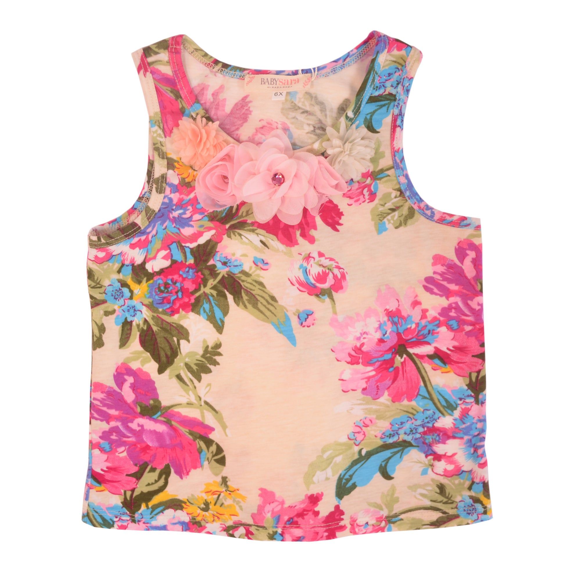 Multi Floral top with organzas Sleeveless T-Shirt 1