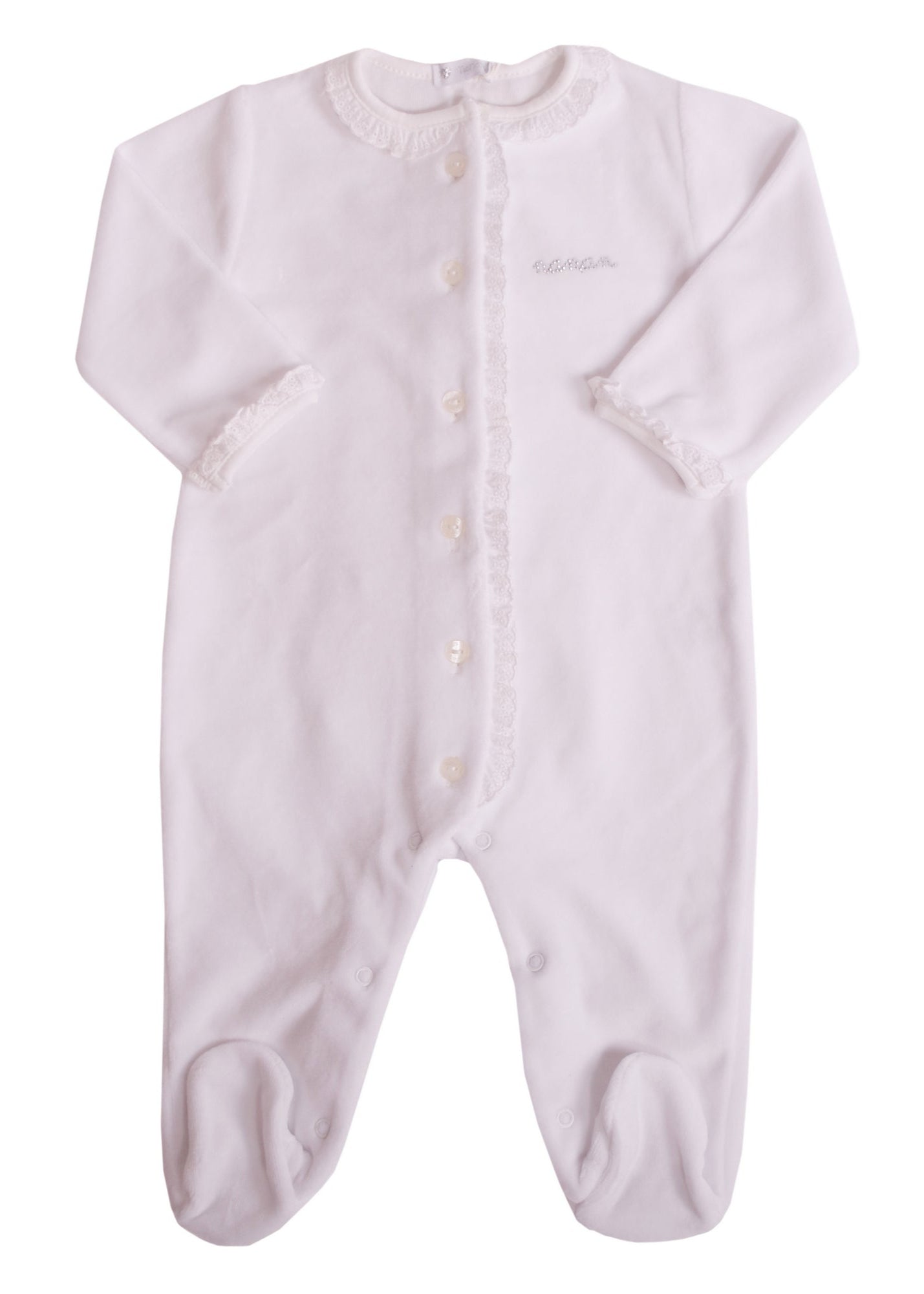 White White Velour with Lace Romper Babygrow 1