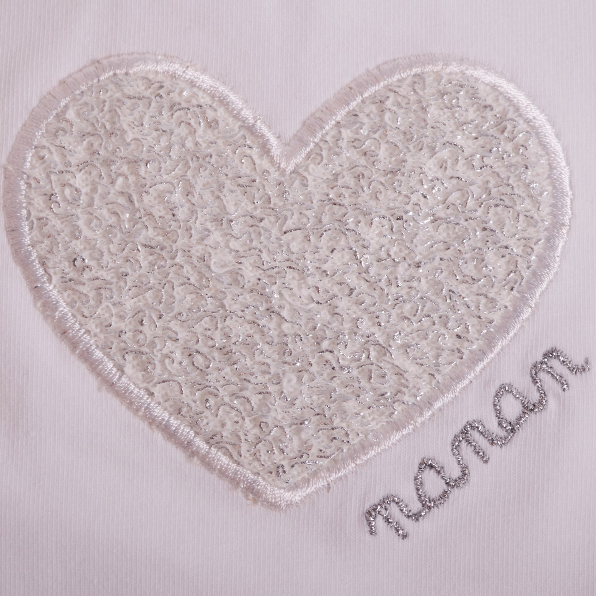 White Silver White Tee with Silver Heart Short Sleeve T-Shirt 2