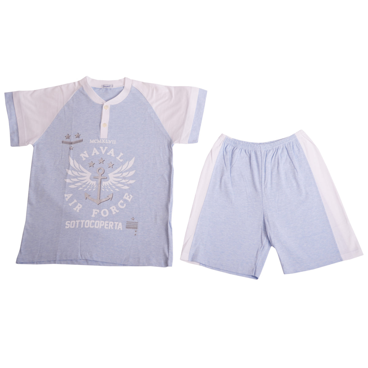 White Blue Silver Anchor Pyjamas 1