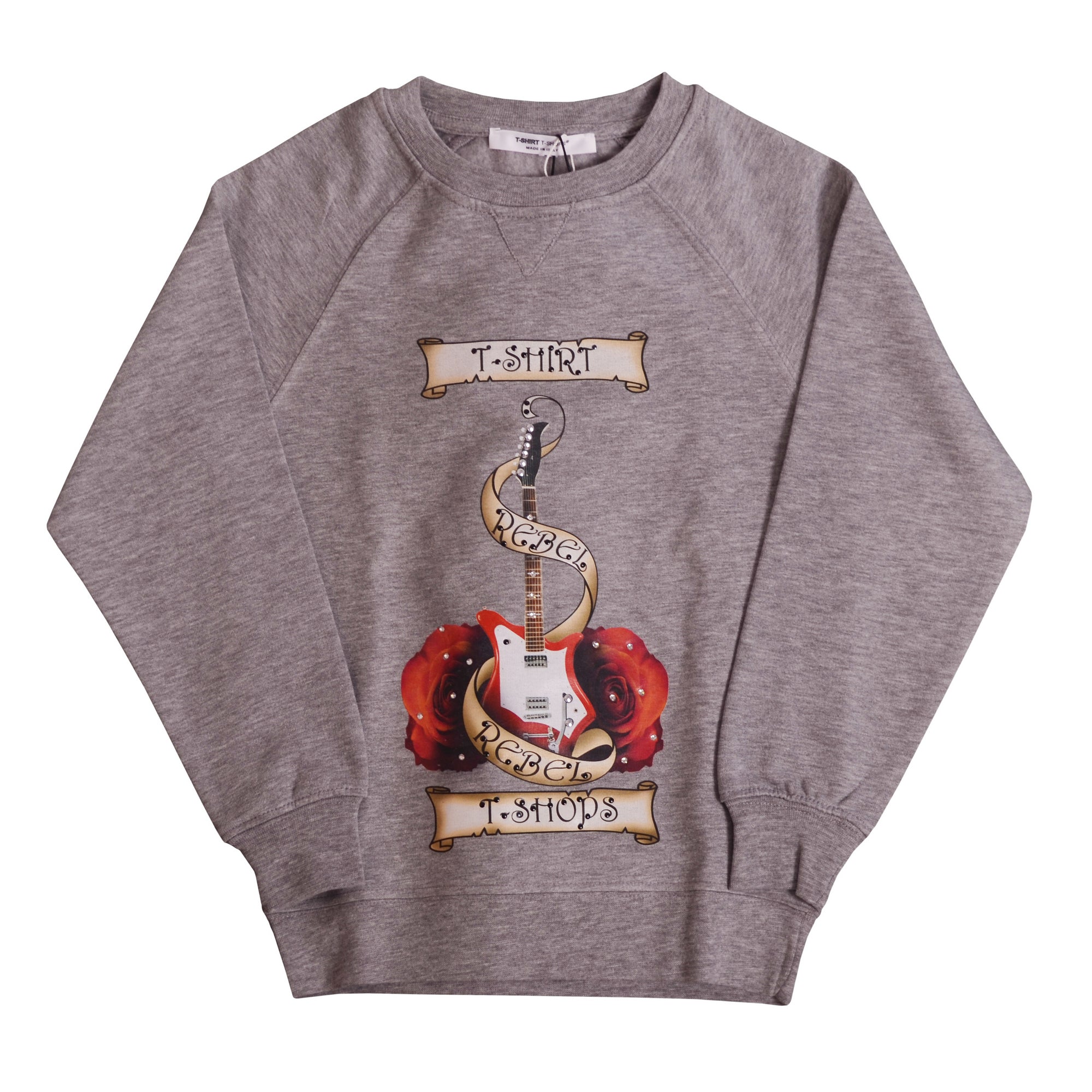 Gray Red Yellow Guitar and Roses Sweater 1